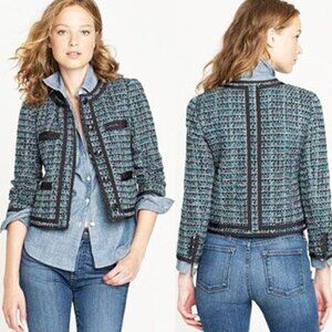 J CREW green black gray wool blend Fanfare Jacket in Peacock tweed